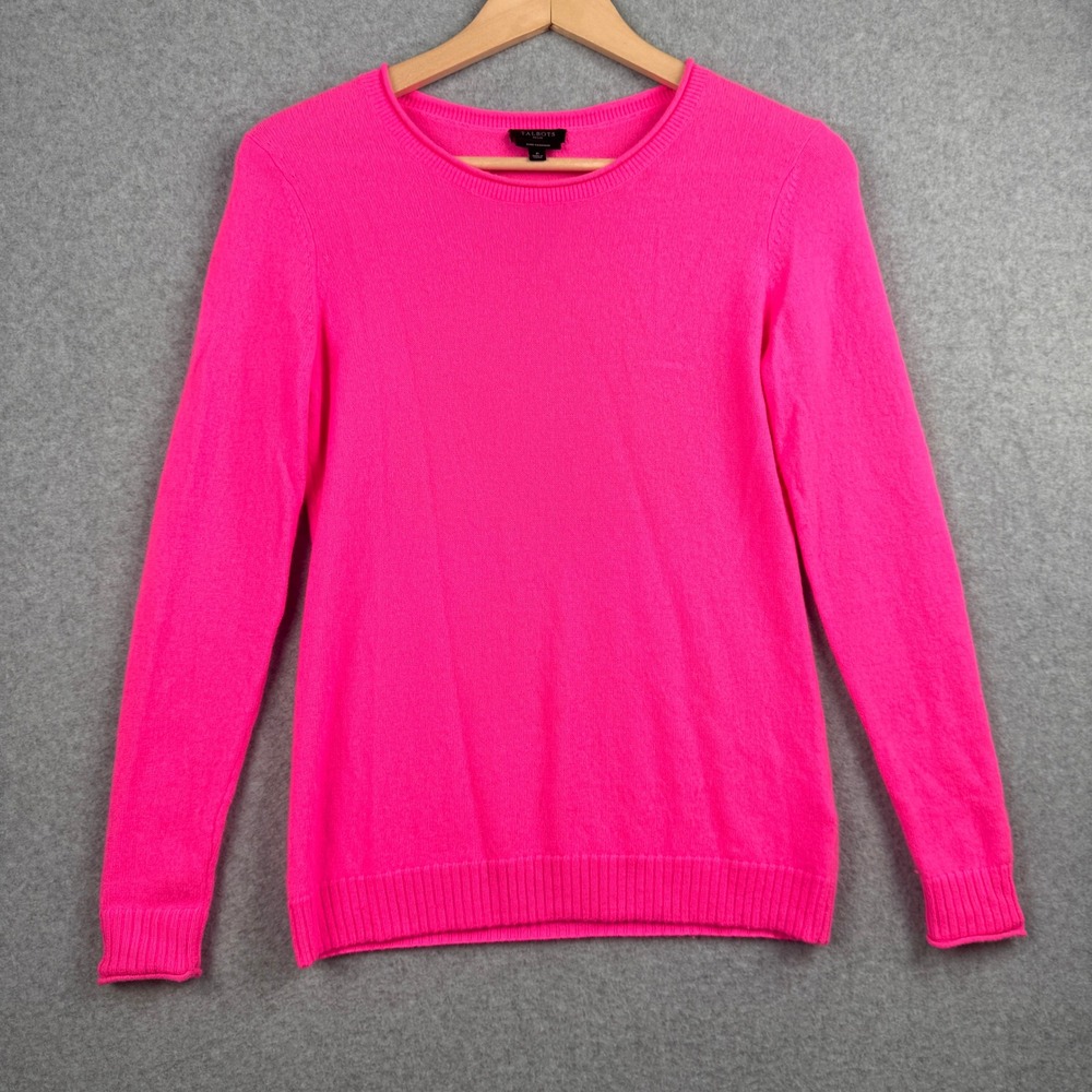 Talbots Sweater Womens Petite P Neon Pink Pure 100% Cashmere Pullover Barbiecore